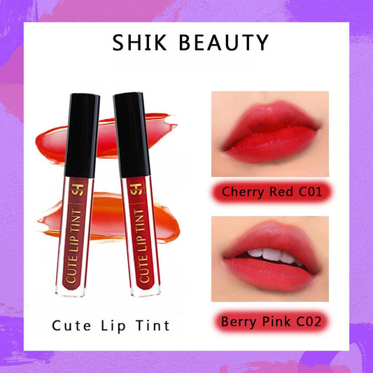 Cute Lip Tint – C01 Cherry Red & C02 Berry Pink | Glossy, Lightweight, Long-Lasting Color