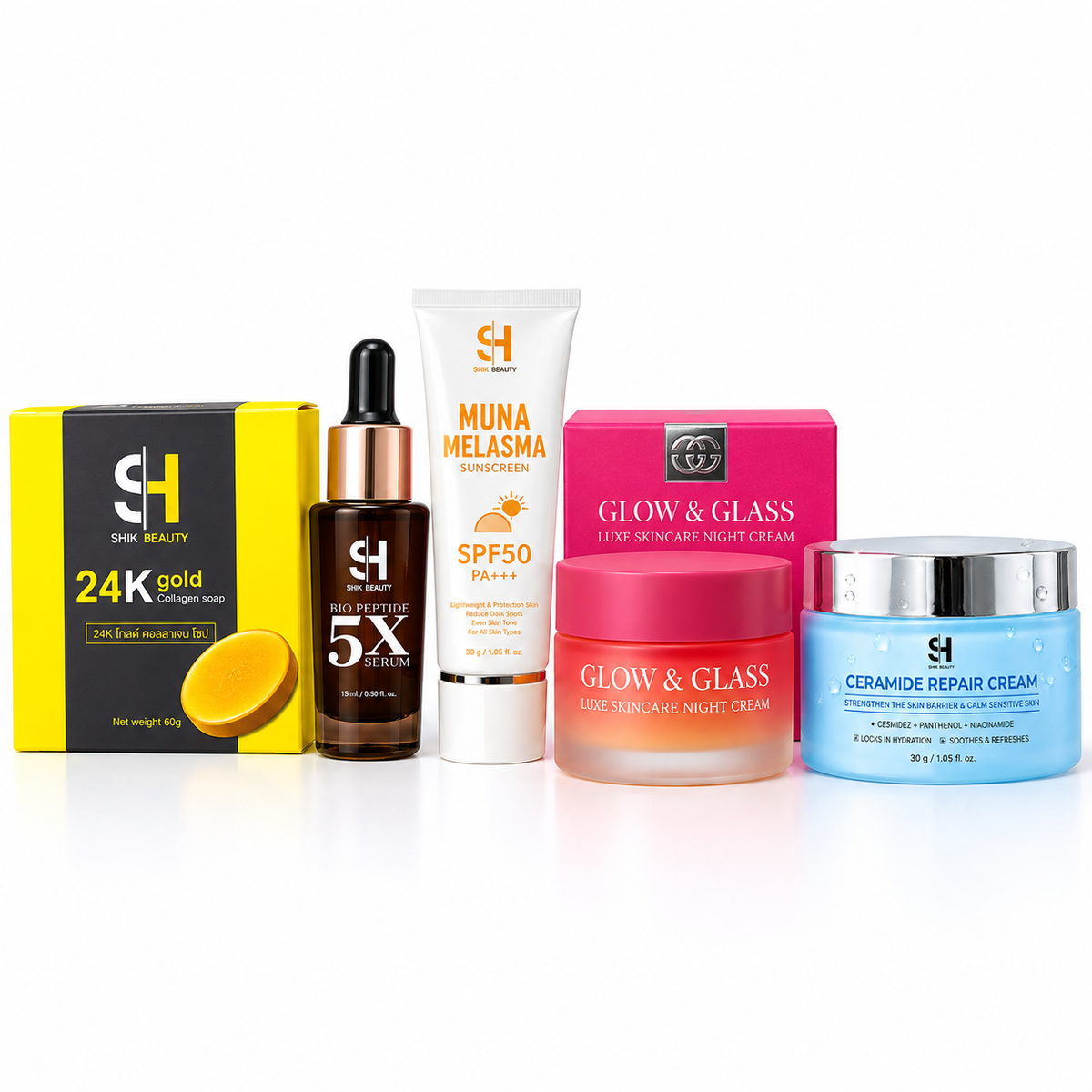 SHIK BEAUTY G&G 5-in-1 Skincare Set – Brightening, Hydration, Skin Repair & SPF50 Sun Protection