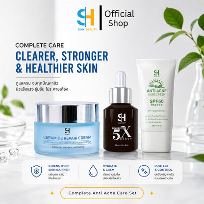 3-in-1 Skincare Set – Bio Peptide 5X Serum, Ceramide Repair Cream & SPF 50 Sunscreen
