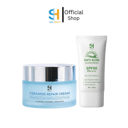Ceramide Repair Cream & SPF 50 Sunscreen Set – Barrier Care and Daily UV Protection
