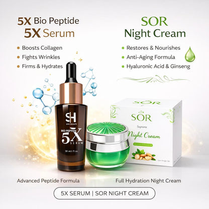 Night Repair Skincare Set – 5X Bio Peptide Serum & SOR Night Cream