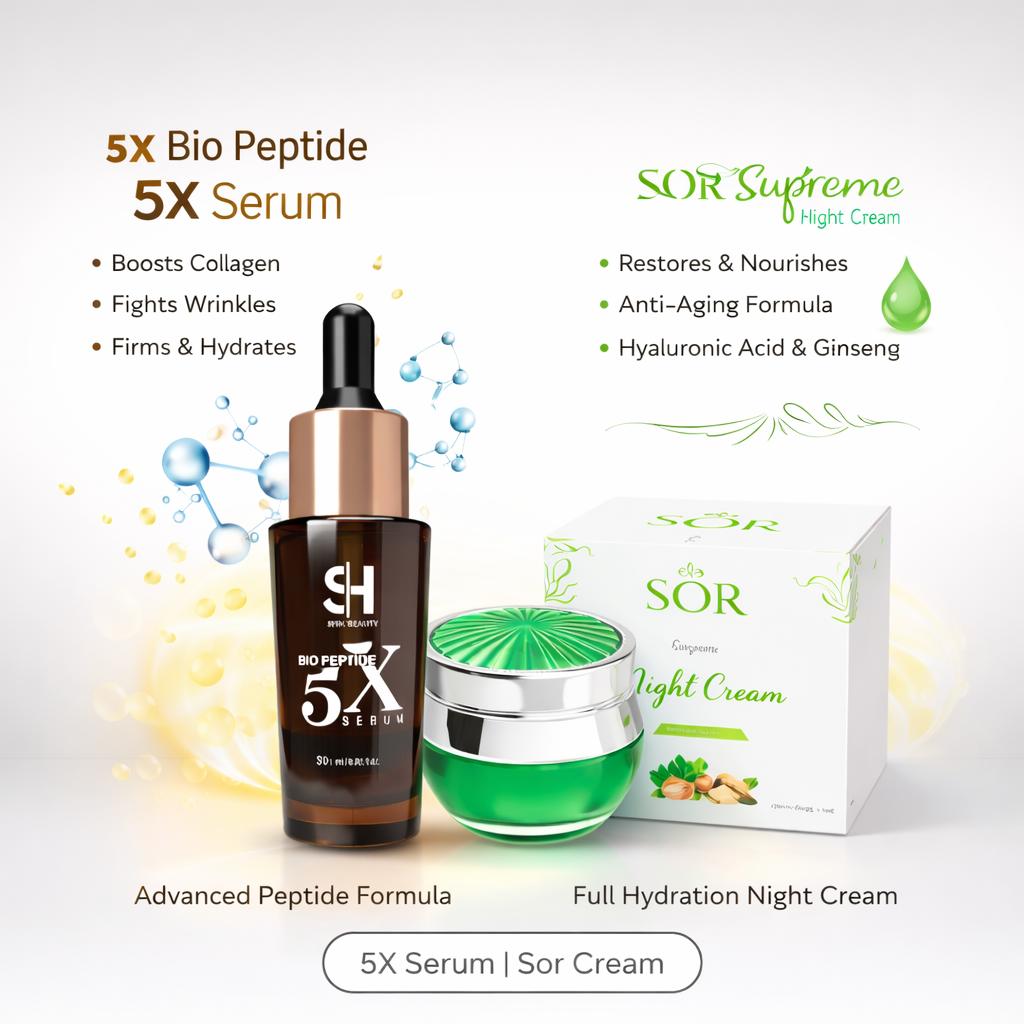 Night Repair Skincare Set – 5X Bio Peptide Serum & SOR Night Cream