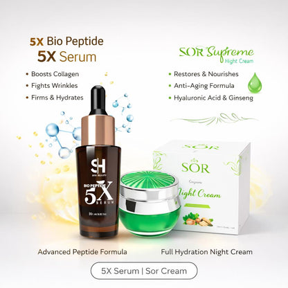 Night Repair Skincare Set – 5X Bio Peptide Serum & SOR Night Cream