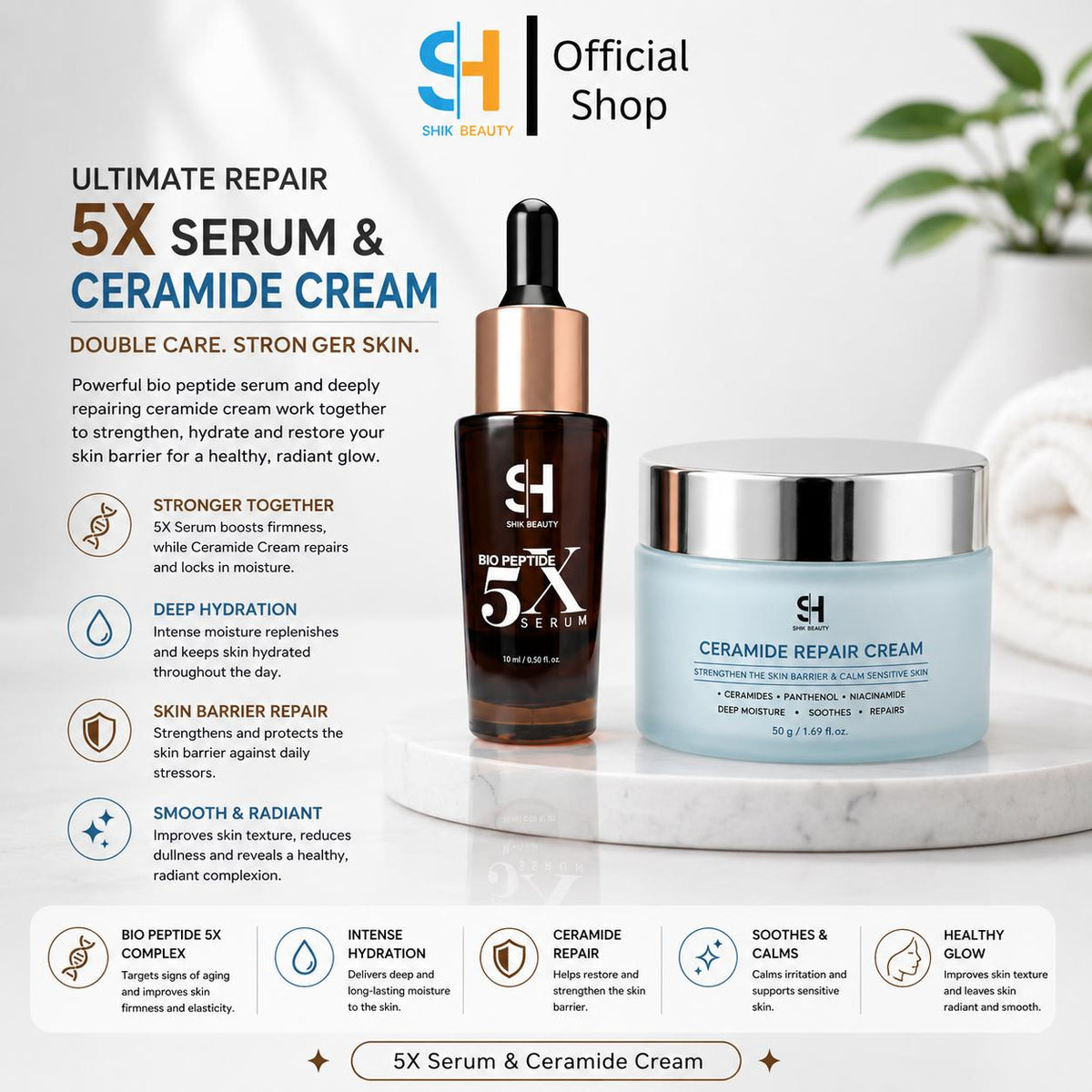 2-Step Barrier Repair Set – Bio Peptide 5X Serum & Ceramide Repair Cream