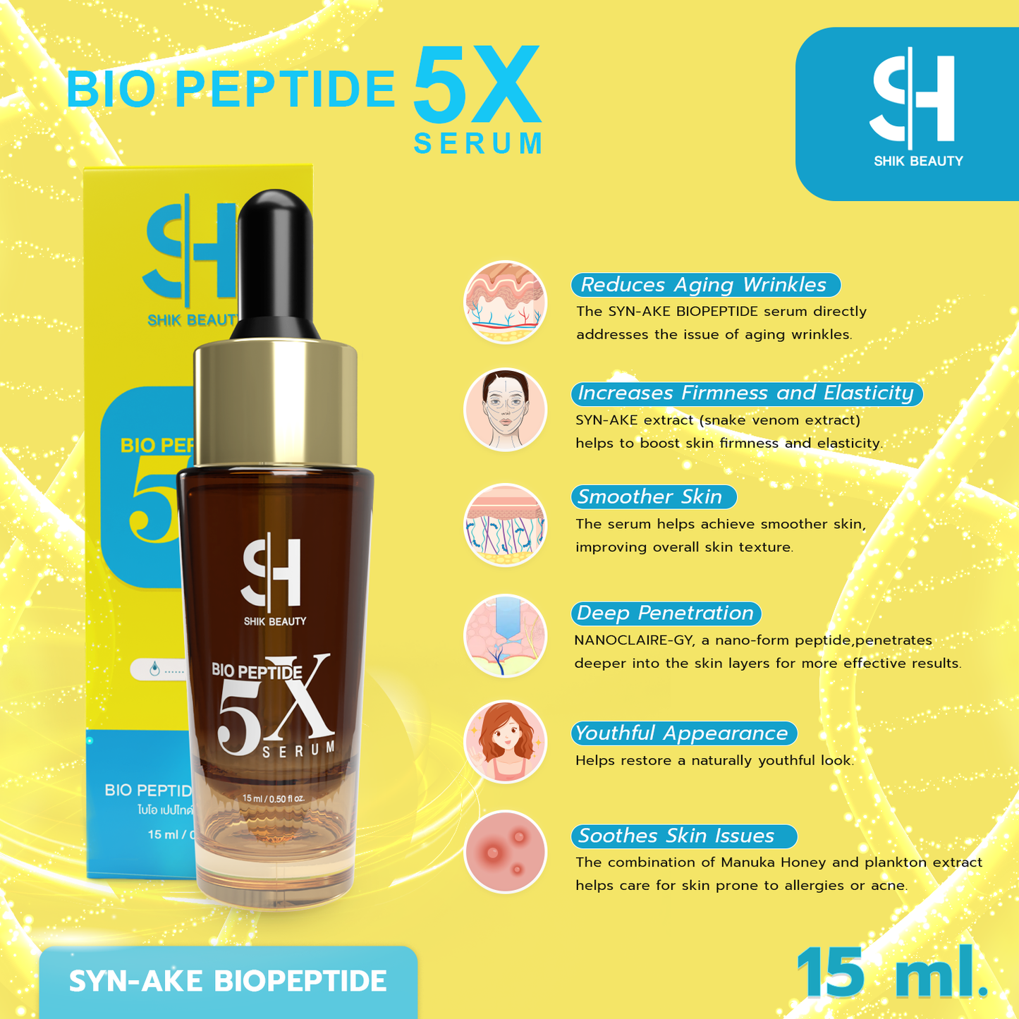 SHIK BEAUTY Bio Peptide 5X Serum – Hydrating Peptide Booster 15ml