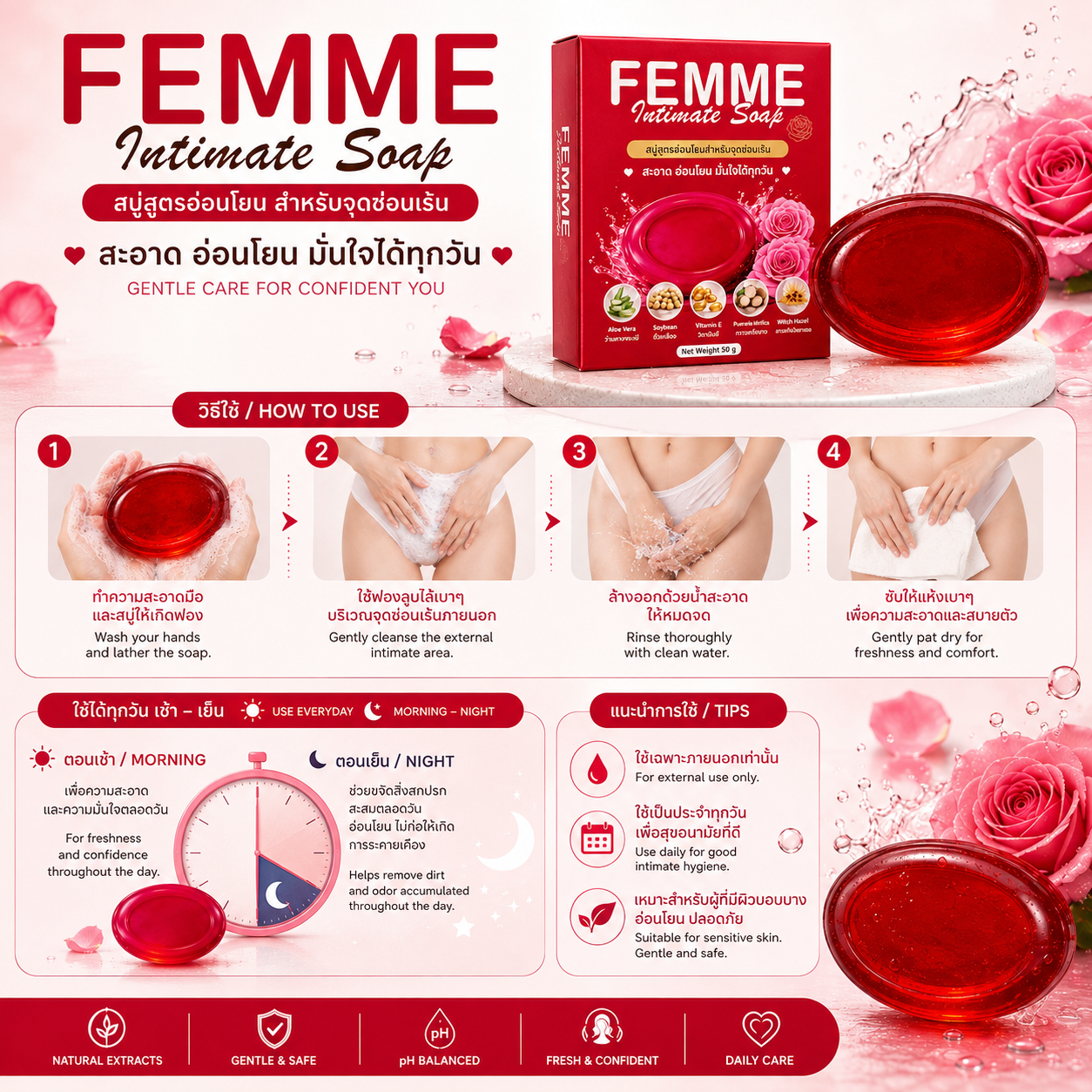 SHIK BEAUTY FEMME Intimate Soap — Gentle Daily Cleansing Bar for Intimate Area, 50g