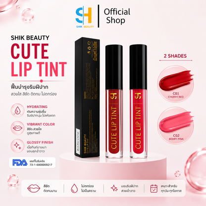 SHIK BEAUTY Cute Lip Tint – Moisture Gel Tint | Cherry Red C01 & Berry Pink C02