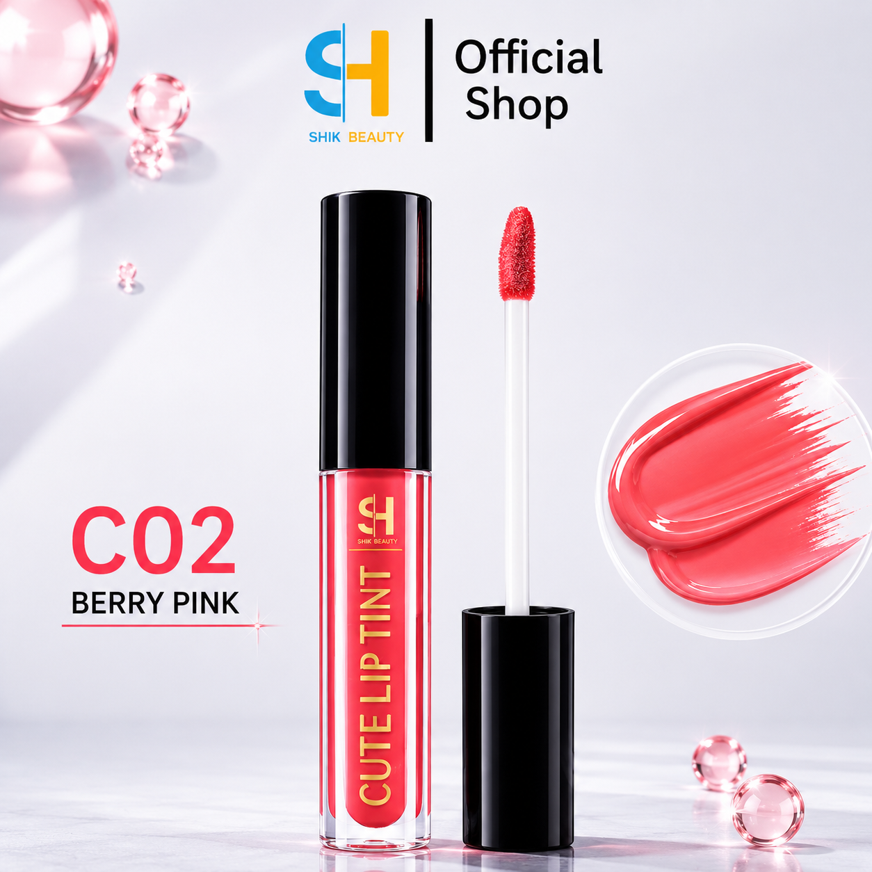 SHIK BEAUTY Cute Lip Tint – Moisture Gel Tint | Cherry Red C01 & Berry Pink C02