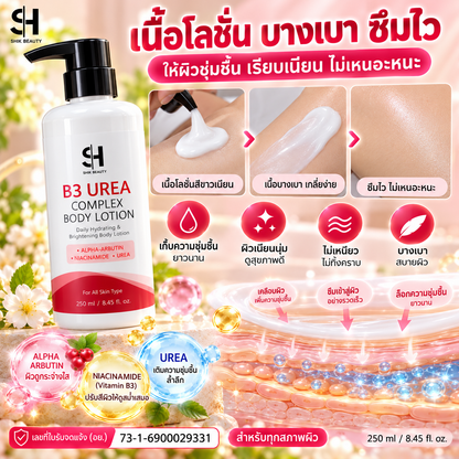 SHIK BEAUTY B3 Urea Complex Body Lotion 250ml | Niacinamide 5% + Urea 5% + Alpha-Arbutin | Brightening, Deep Hydration & Smooth Skin