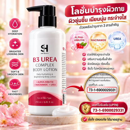 SHIK BEAUTY B3 Urea Complex Body Lotion 250ml | Niacinamide 5% + Urea 5% + Alpha-Arbutin | Brightening, Deep Hydration & Smooth Skin