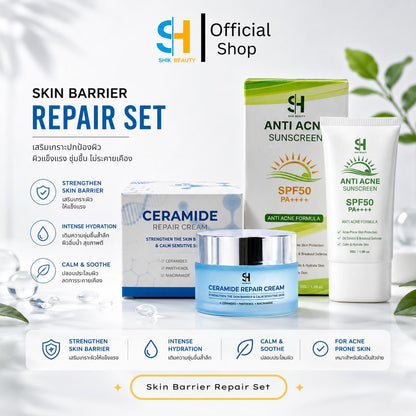 Ceramide Repair Cream & SPF 50 Sunscreen Set – Barrier Care and Daily UV Protection